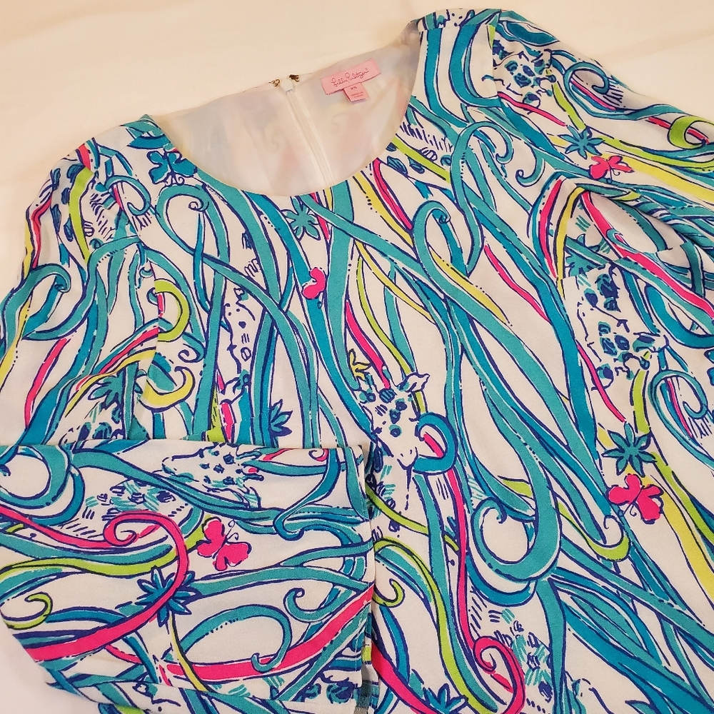Lilly Pulitzer Colette Long Sleeve Tunic Dress Size XS Pink Blue White Giraffe